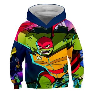 Pull TMNT 3D à Capuche – Motifs Tactiles et Style Geek