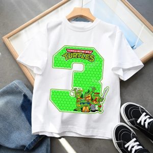 T-shirt Blanc Tortues Ninja - Joyeux anniversaire pour tes 3 ans
