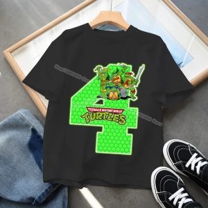T-shirt Noir Tortue Ninja - Joyeux anniversaire pour tes 4 ans