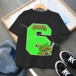 T-shirt Noir Tortue Ninja - Joyeux anniversaire pour tes 6 ans