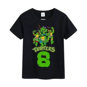 T-shirt Noir Tortues Ninja - Joyeux anniversaire pour tes 8 ans