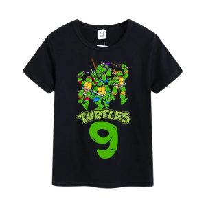 T-shirt Noir Tortues Ninja - Joyeux anniversaire pour tes 9 ans