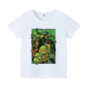 T-shirt Blanc Tortue Ninja Enfant – Style Frais pour Journées Ensoleillées