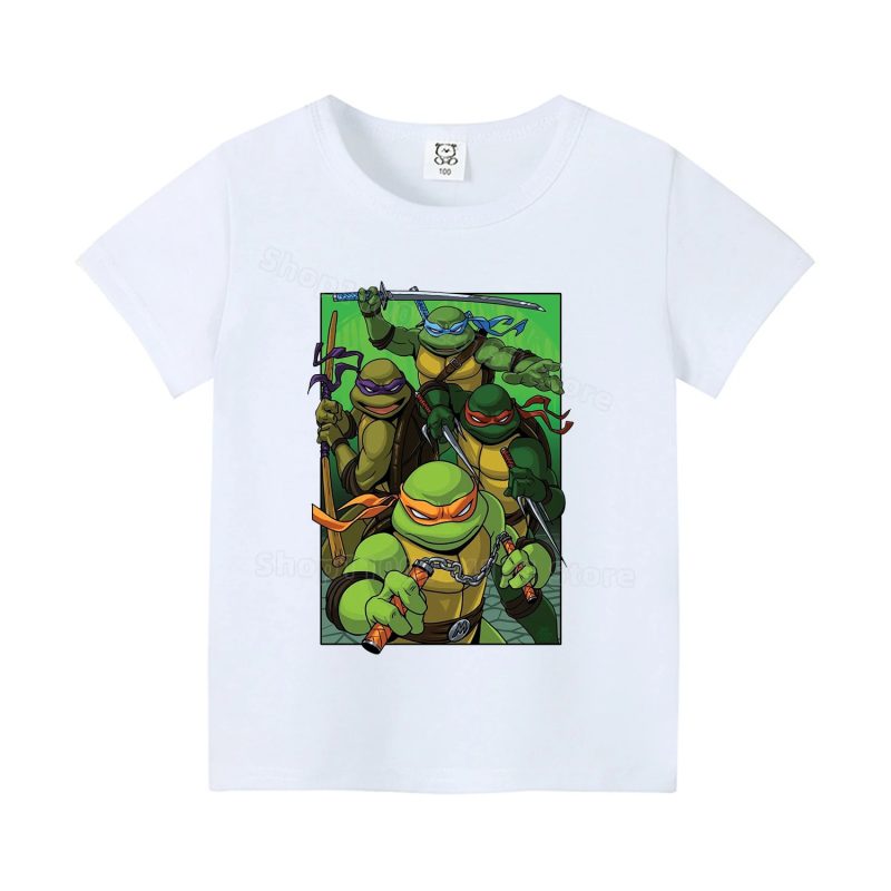 T-shirt Blanc Tortue Ninja Enfant – Style Frais pour Journées Ensoleillées
