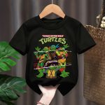T-shirt Déguisement Tortue Ninja Enfant – Noir & Motifs Cultes