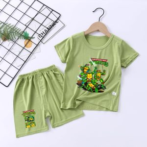 Tenue Coordonnée TMNT Enfant – Short et Shirt Vert Militaire Léger pour l’Été