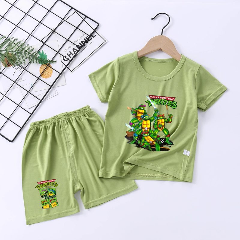 Tenue Coordonnée TMNT Enfant – Short et Shirt Vert Militaire Léger pour l’Été